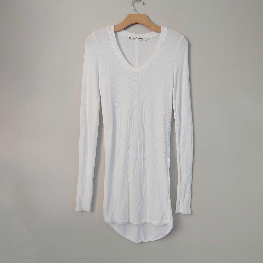 Michael Stars Thermal Dress Long Sleeve Tunic Waffle One Size White